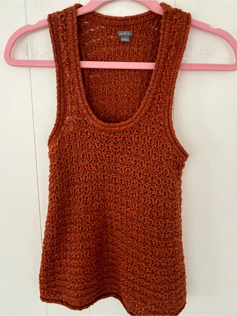 Aerie Burnt Orange Crocheted Sweater Tank Top Scoop Neck Sleeveless Size Small